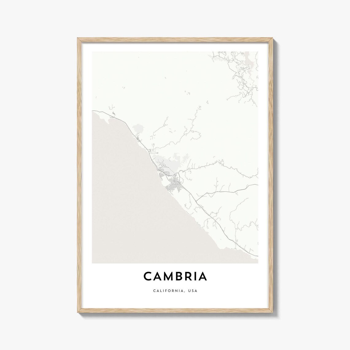 Cambria California Minimalist Coastal City Map Line Art Poster
