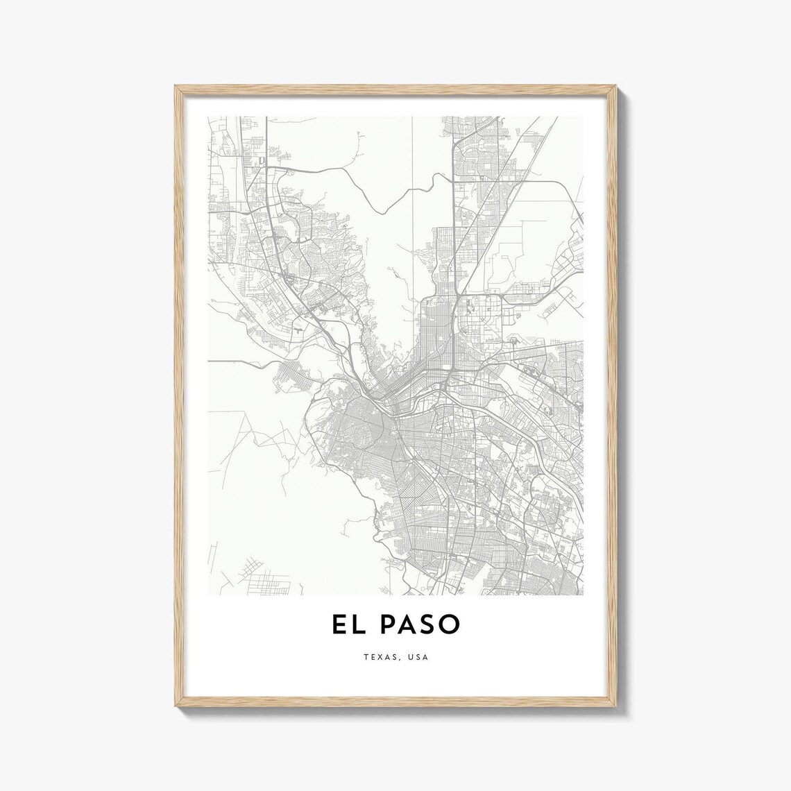 El Paso Texas USA Minimalist Street Map Border City Line Art Wall Poster