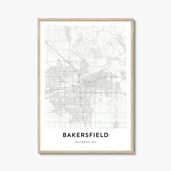 Bakersfield California Minimalist City Street Map Black White Art Poster