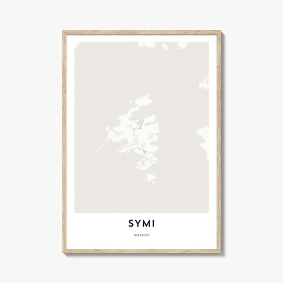 Symi Greece Minimalist Island Coastline Map Art Print Home Decor