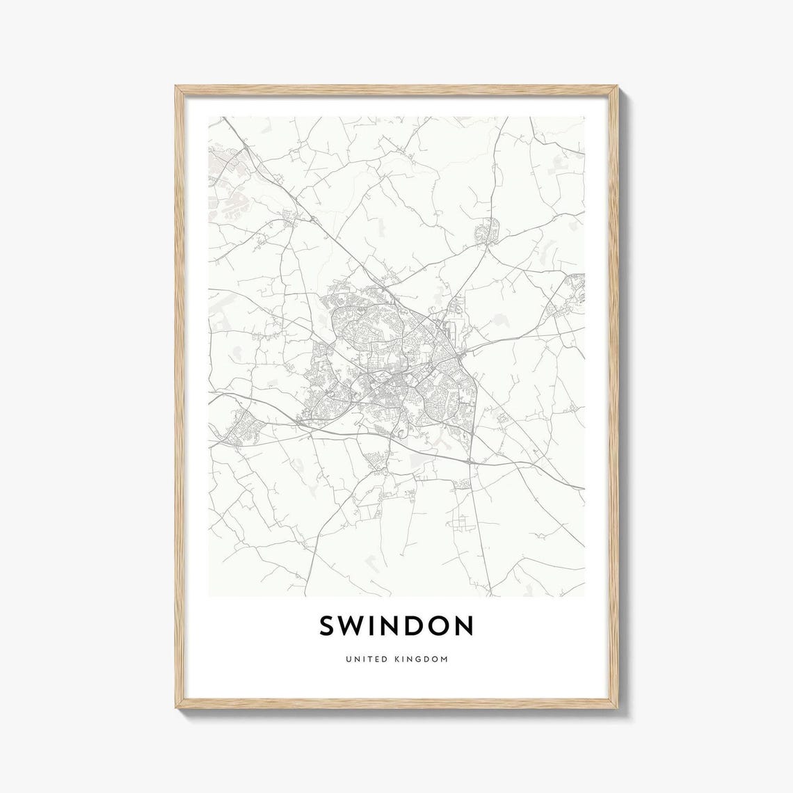 Swindon United Kingdom Minimalist Street Map Poster Light Frame