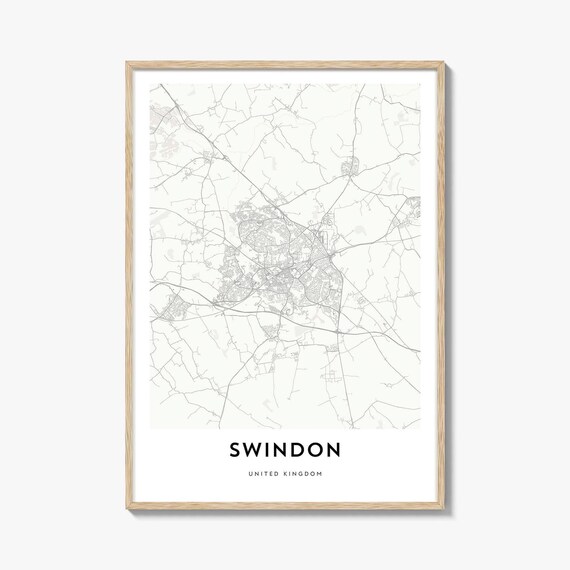 Swindon United Kingdom Minimalist Street Map Poster Light Frame