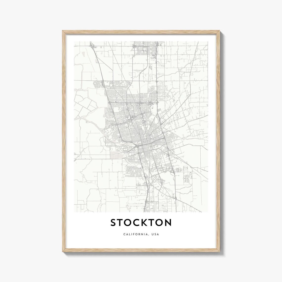 Stockton California USA Minimalist City Street Map Art Poster