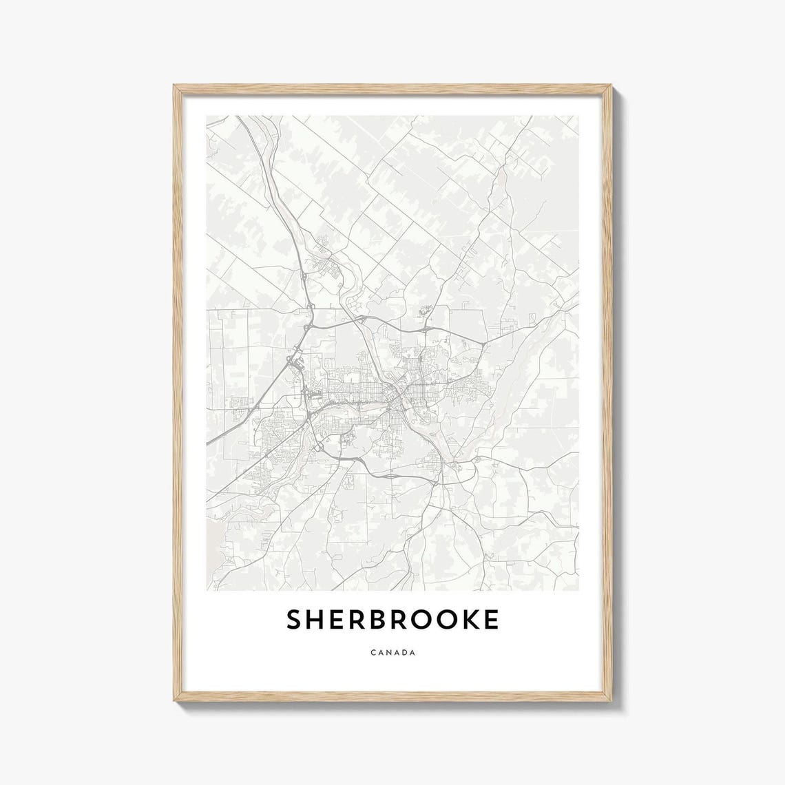 Sherbrooke Canada Minimalist Cream City Map Art Gift Travel Poster
