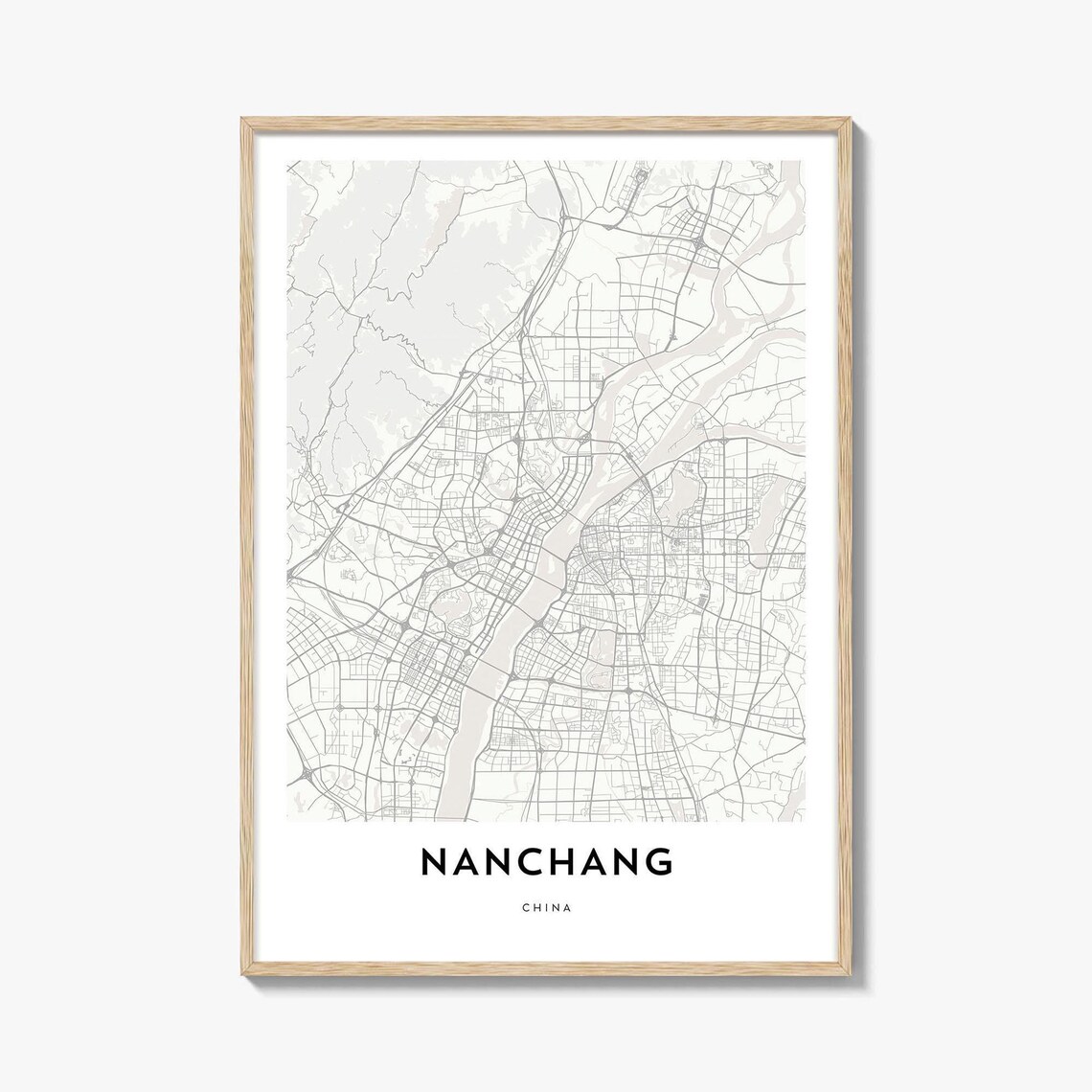 Nanchang China Minimalist Neutral City Street Map Art Wall Poster