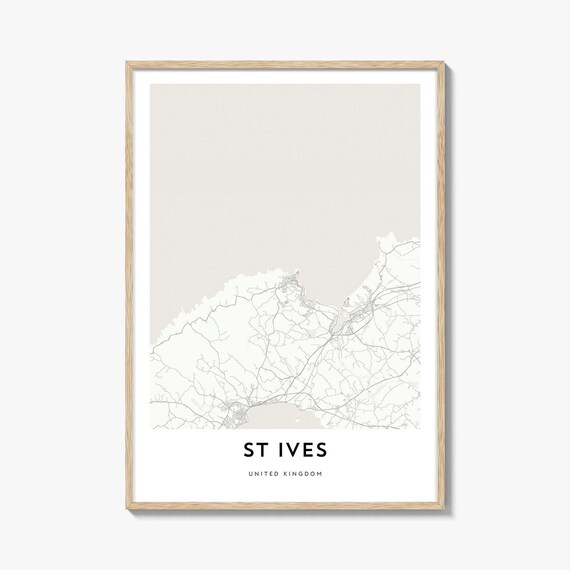 St Ives United Kingdom Coastal Town Map Line Art Home Decor Poster