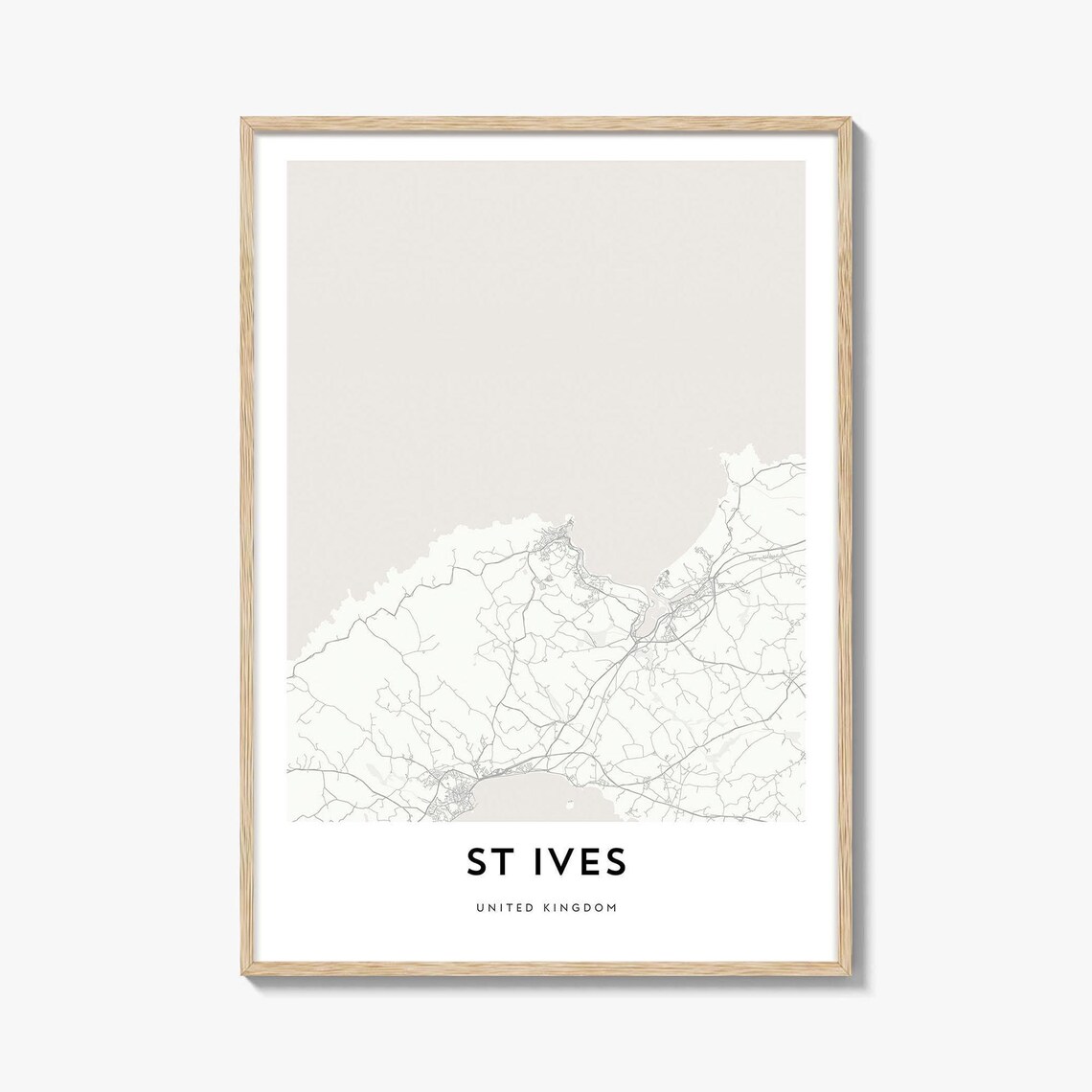 St Ives United Kingdom Coastal Town Map Line Art Home Decor Poster