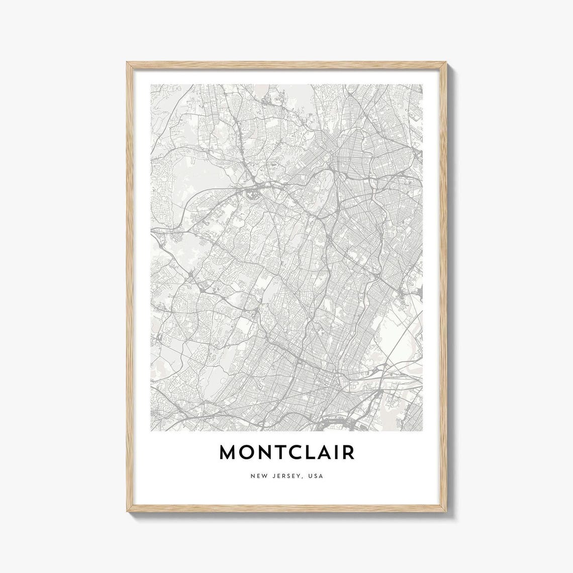 Montclair New Jersey Minimalist City Street Map Art Poster Neutral