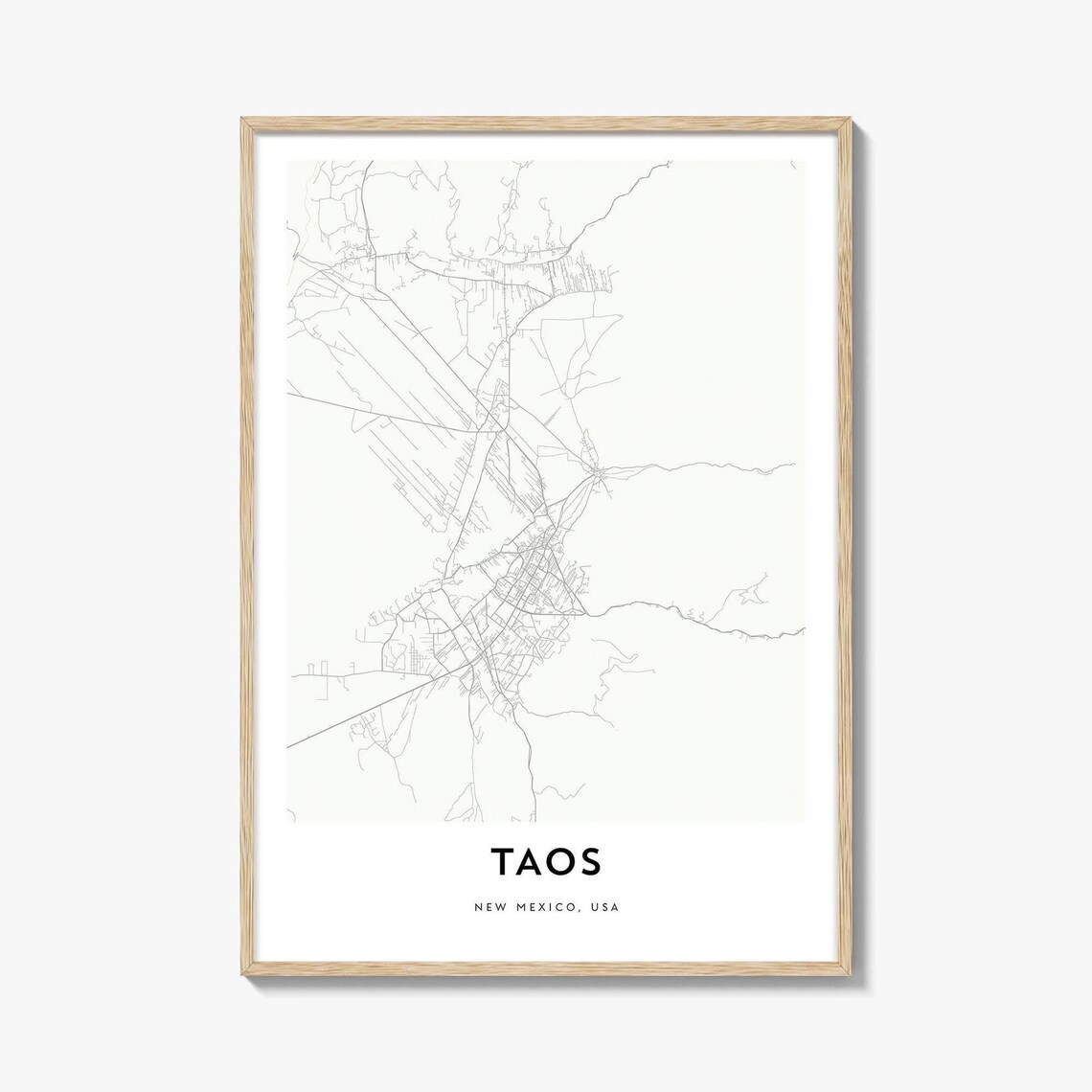 Taos New Mexico USA Minimalist High Desert Town Street Map Poster