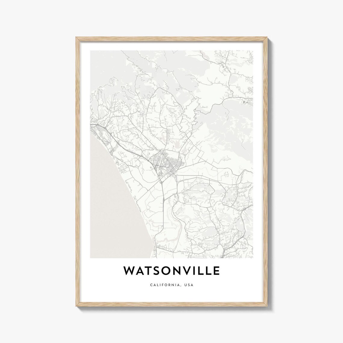 Watsonville California City Street Map Minimalist Line Art Poster