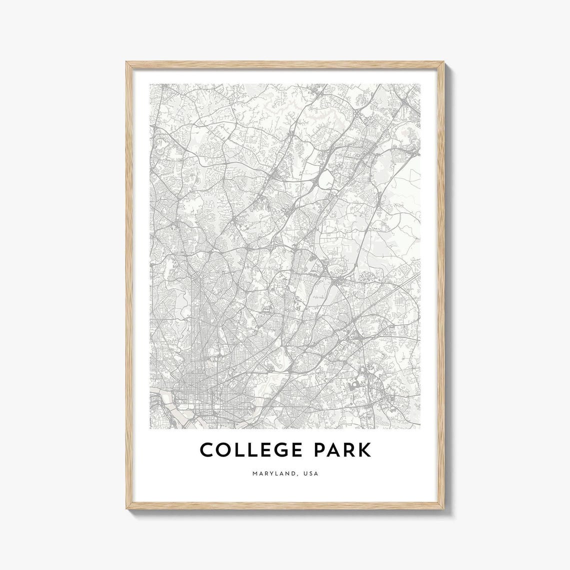 College Park Maryland Minimalist City Street Map Light Grey Poster