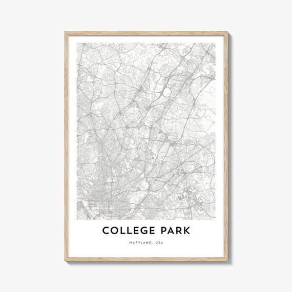 College Park Maryland Minimalist City Street Map Light Grey Poster