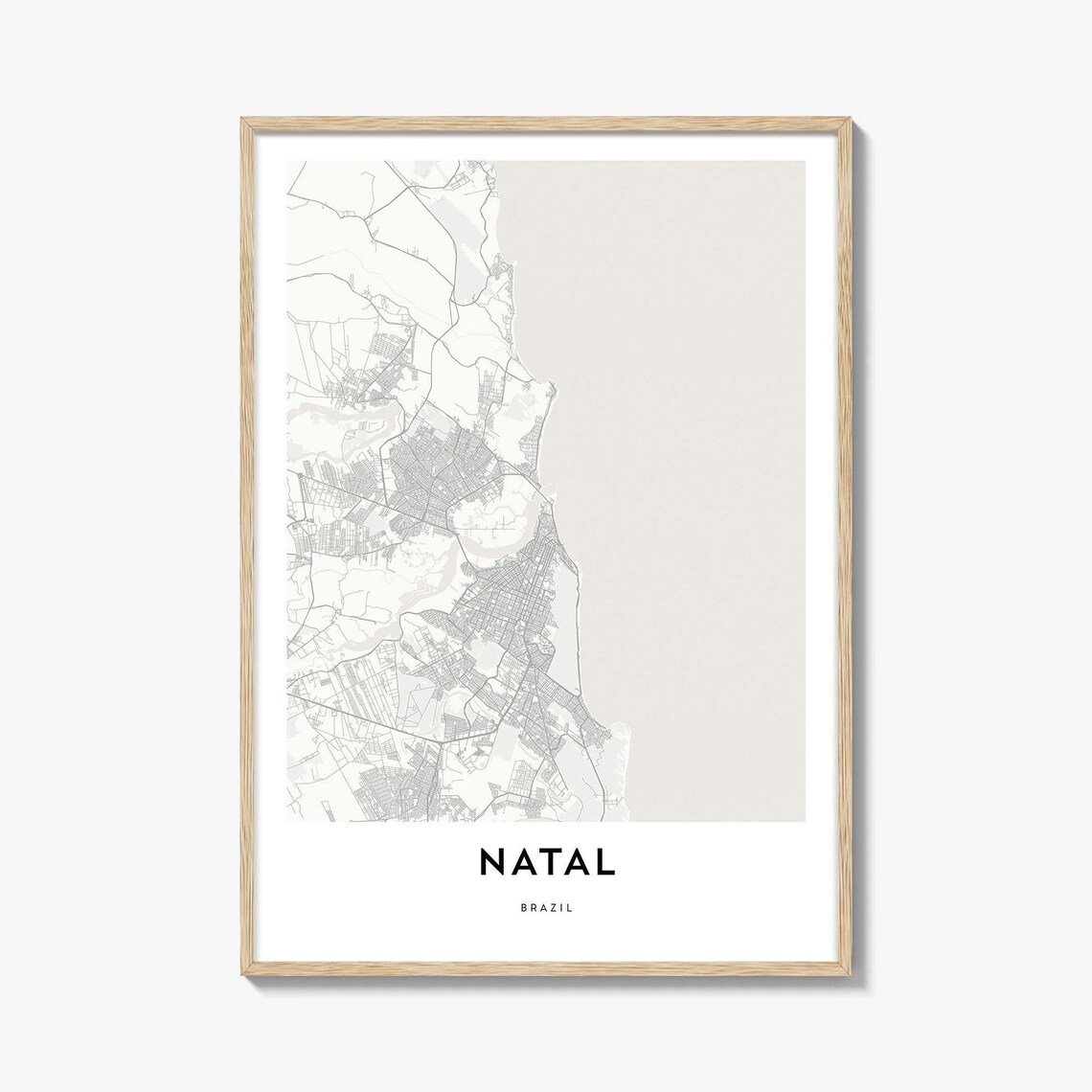 Minimalist Natal Brazil Coastal City Map Street Line Art Poster