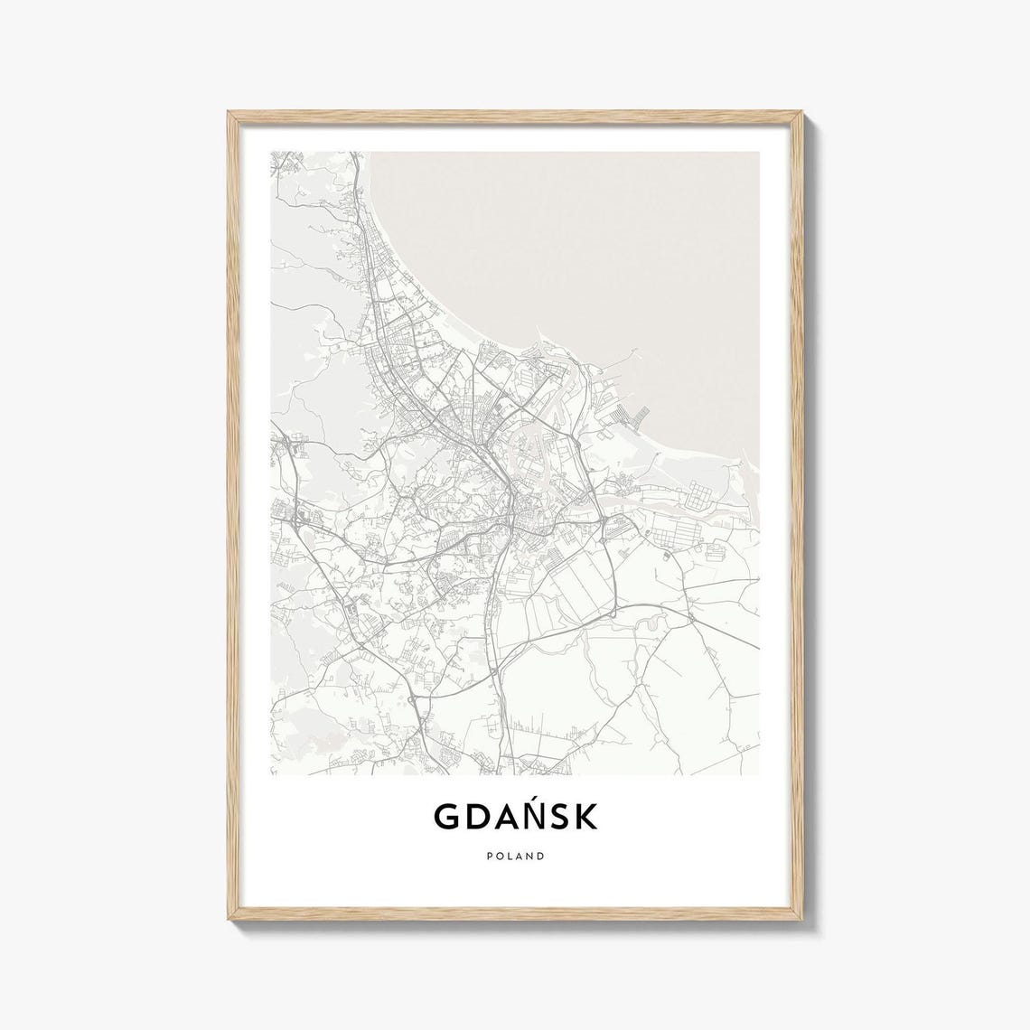 Gdansk Poland Minimalist City Street Map Baltic Coast Poster