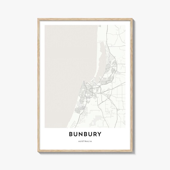 Bunbury Australia Minimalist City Map Poster Beige Line Art Wall Decor