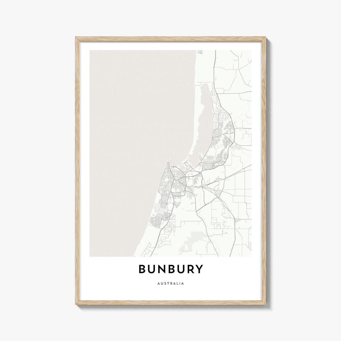 Bunbury Australia Minimalist City Map Poster Beige Line Art Wall Decor