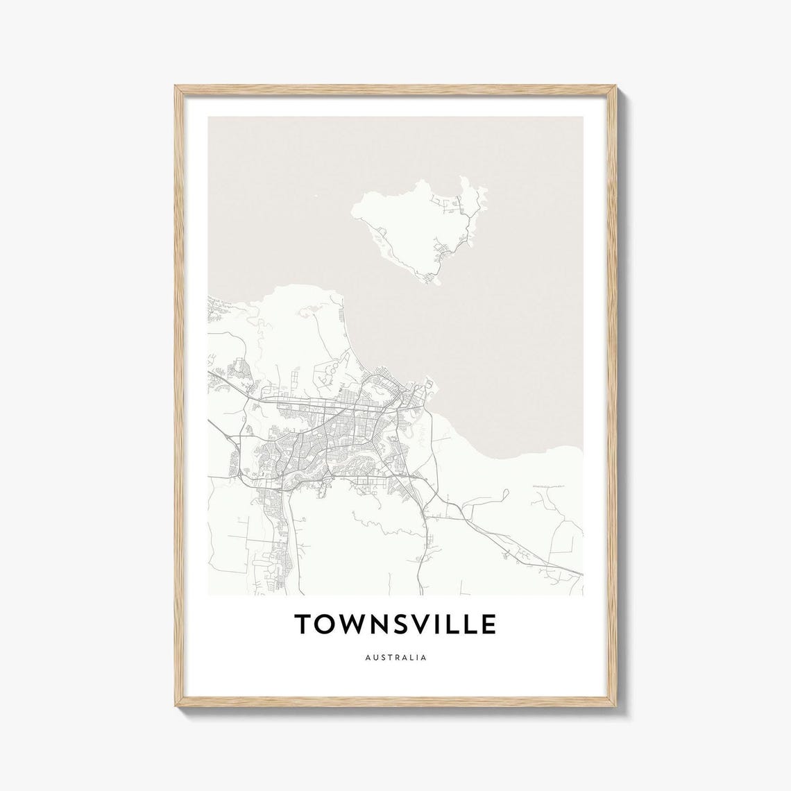 Townsville Australia Minimalist Black and White City Map Poster