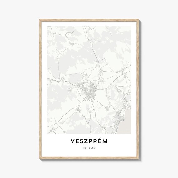Veszprem Hungary Minimalist Street Map Poster With Light Wood Frame