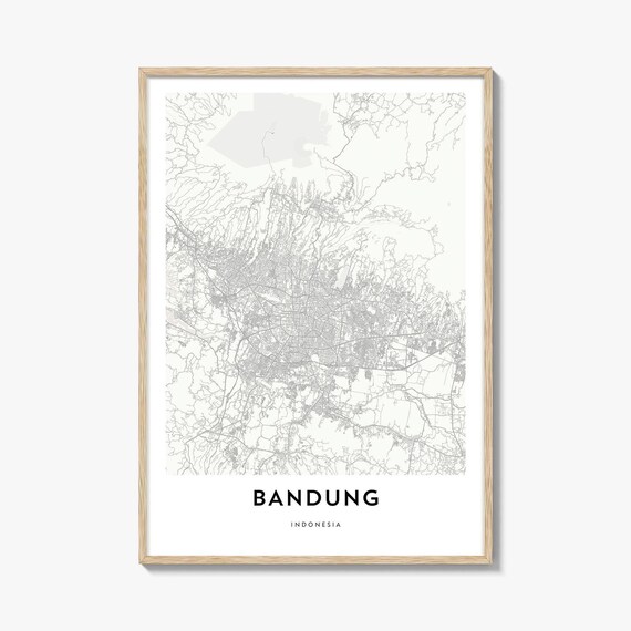 Bandung Indonesia Minimalist Street Map Black and White Print