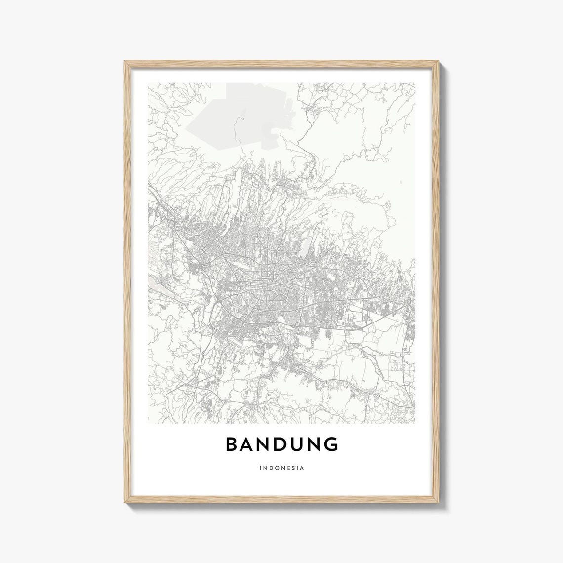 Bandung Indonesia Minimalist Street Map Black and White Print