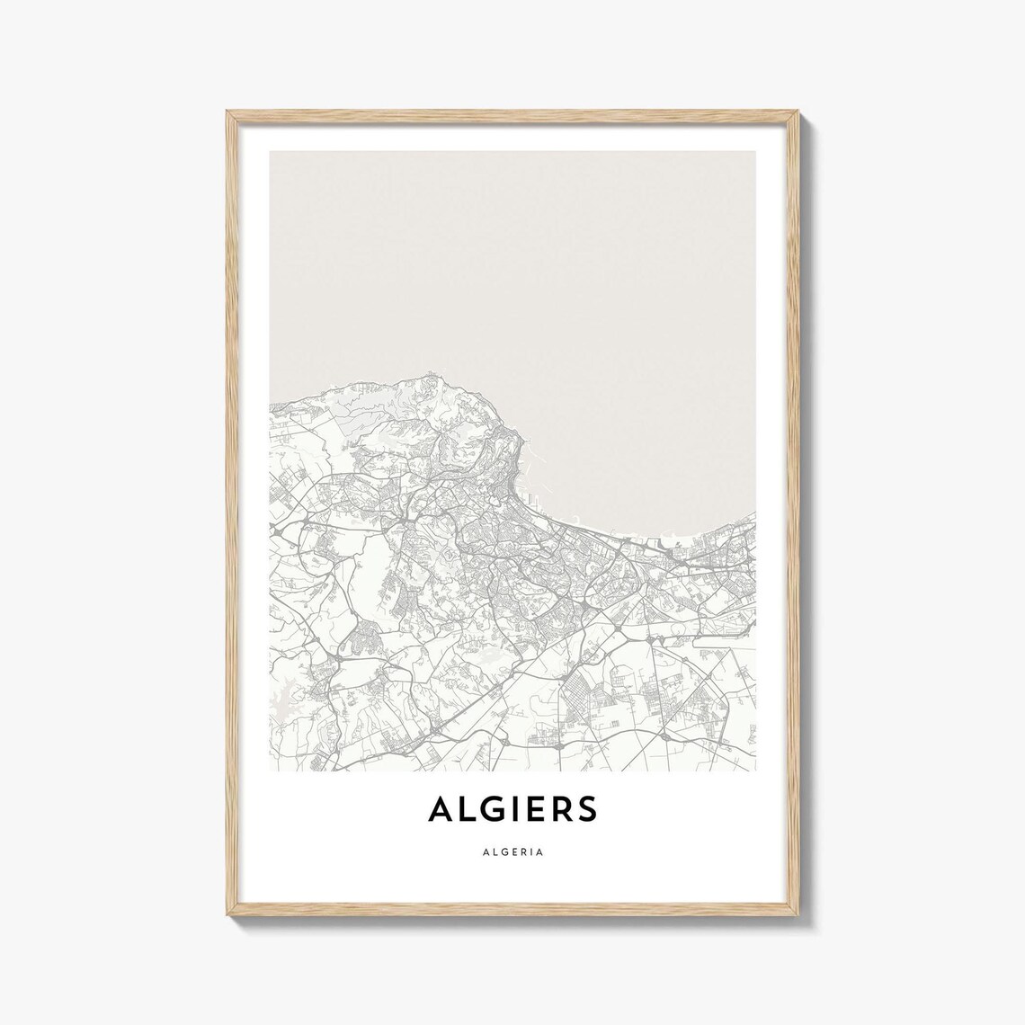 Algiers Algeria Coastal Minimalist Street Map Black and White Print