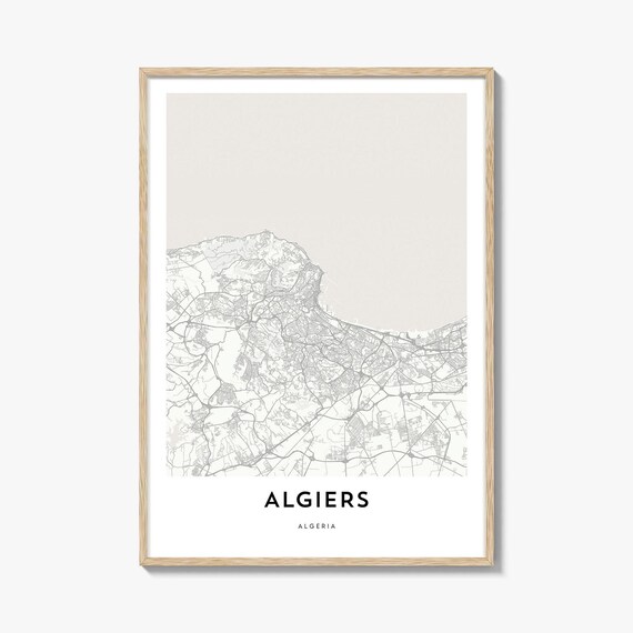 Algiers Algeria Coastal Minimalist Street Map Black and White Print