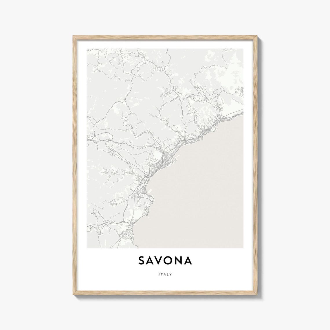 Minimalist Savona Italy City Road Map Modern Grey Layout Art Poster