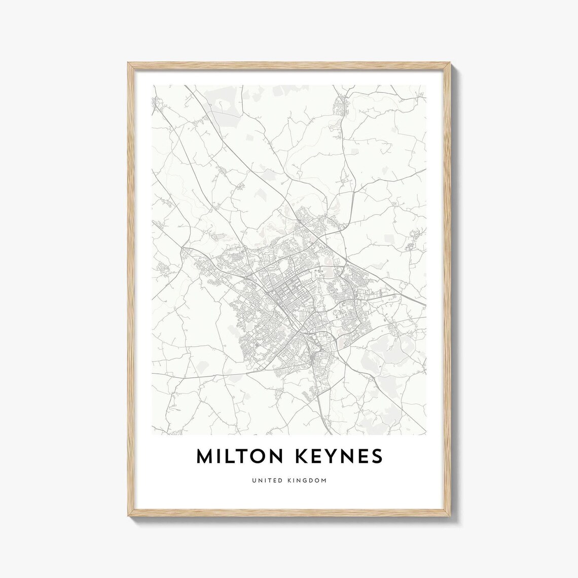 Minimalist Milton Keynes United Kingdom Black Line City Map Poster