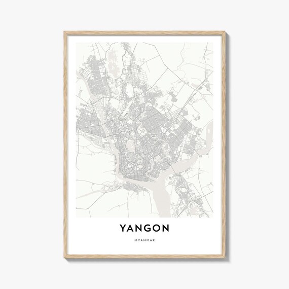 Yangon Myanmar Minimalist White City Street Map Travel Art Poster