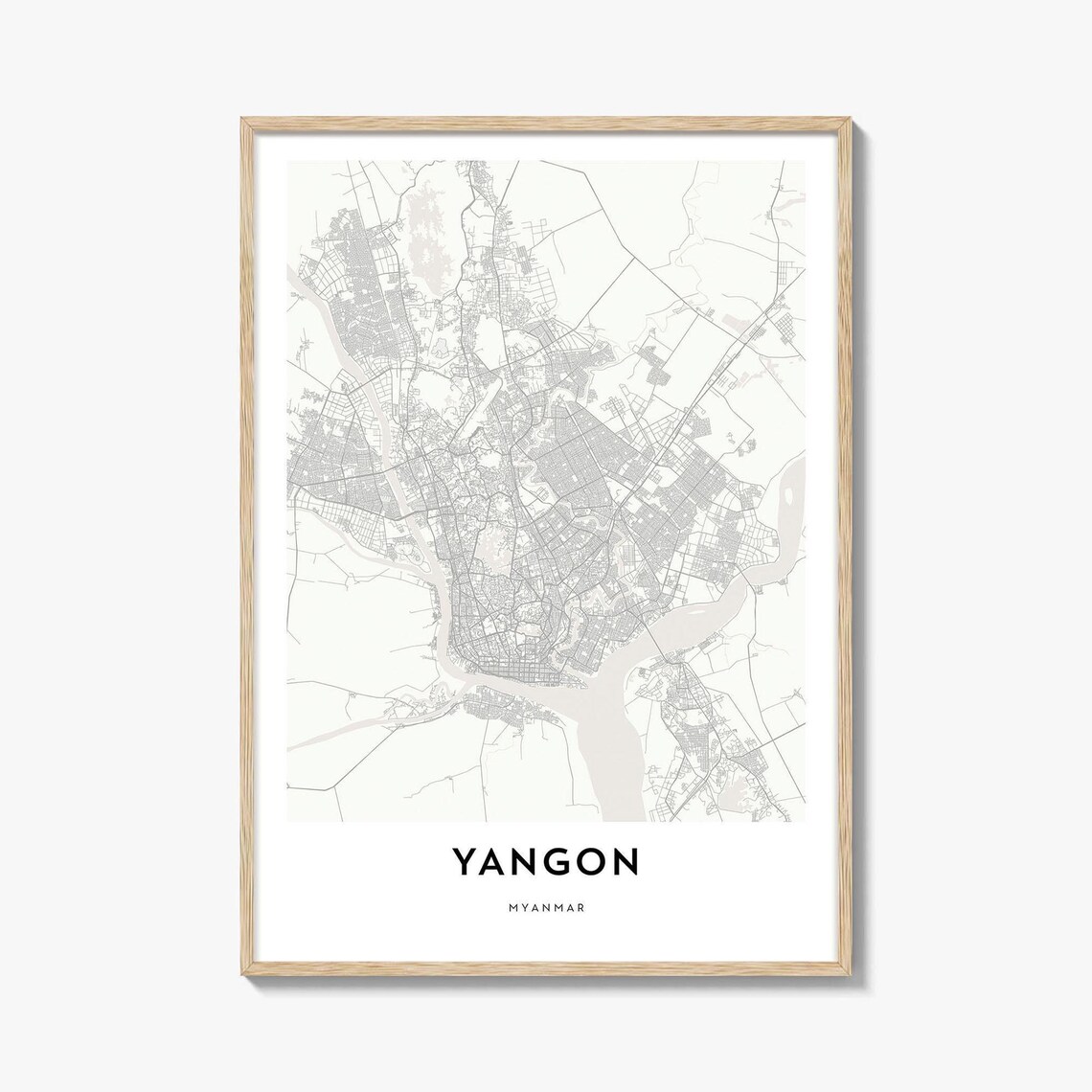 Yangon Myanmar Minimalist White City Street Map Travel Art Poster