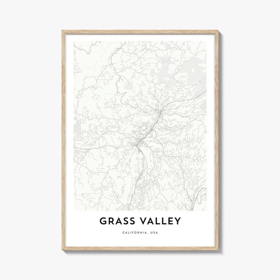 Grass Valley California Minimalist City Street Map Travel Poster