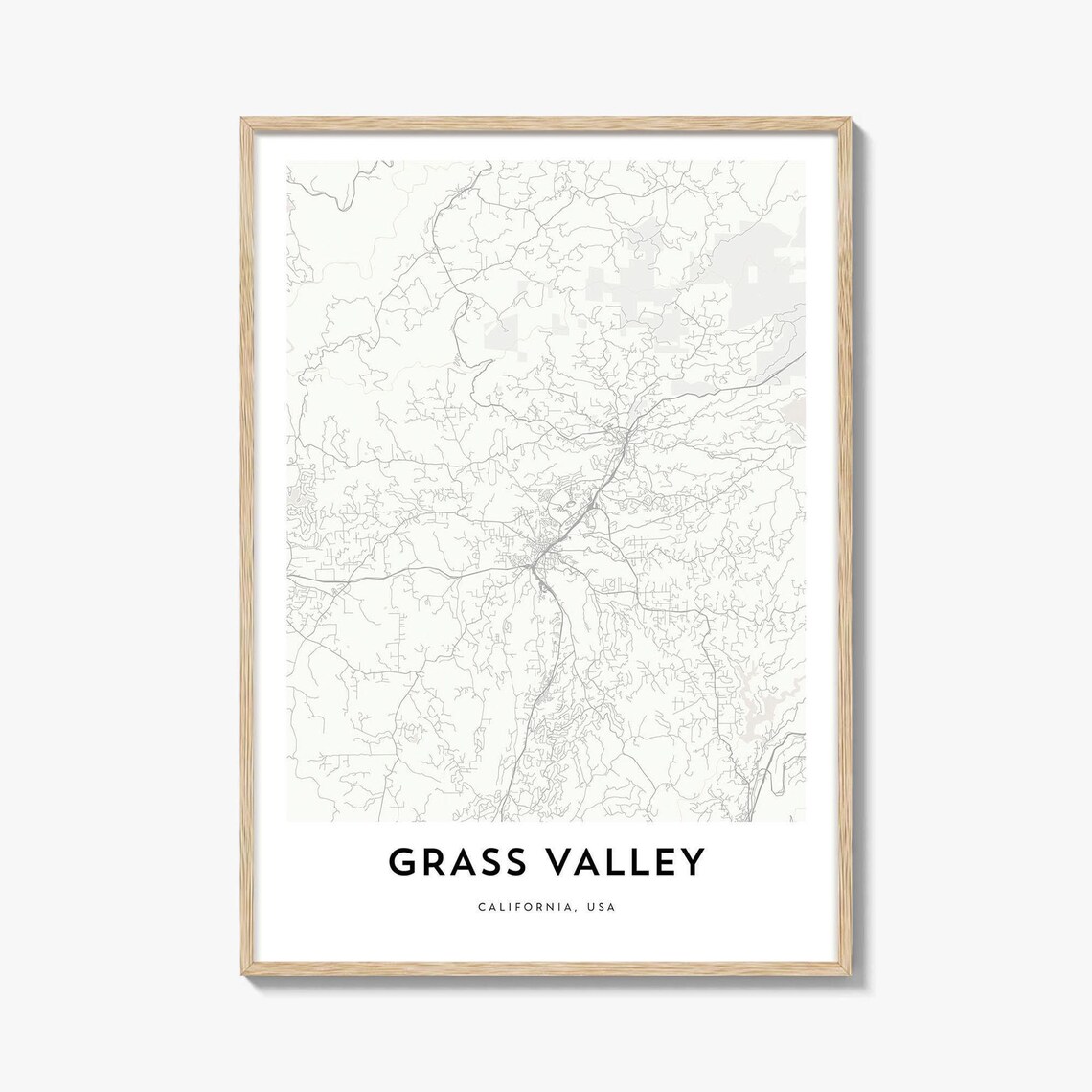 Grass Valley California Minimalist City Street Map Travel Poster