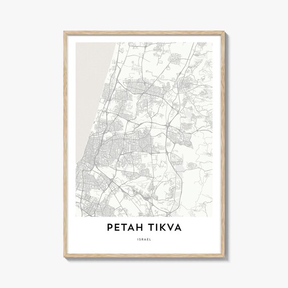 Petah Tikva Israel Minimalist City Street Map Art Poster in Gray