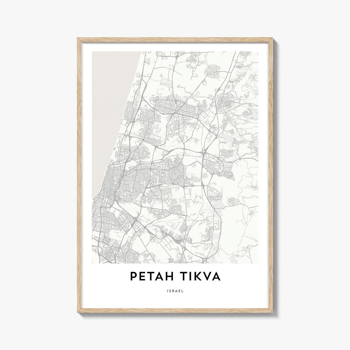 Petah Tikva Israel Minimalist City Street Map Art Poster in Gray