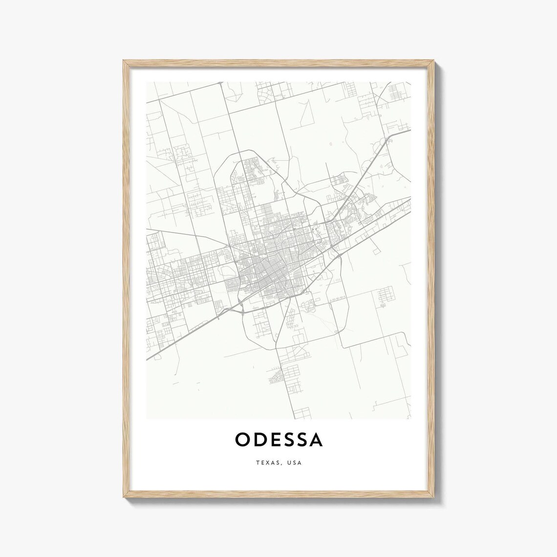 Odessa Texas USA City Street Map Minimalist Decor Art Poster