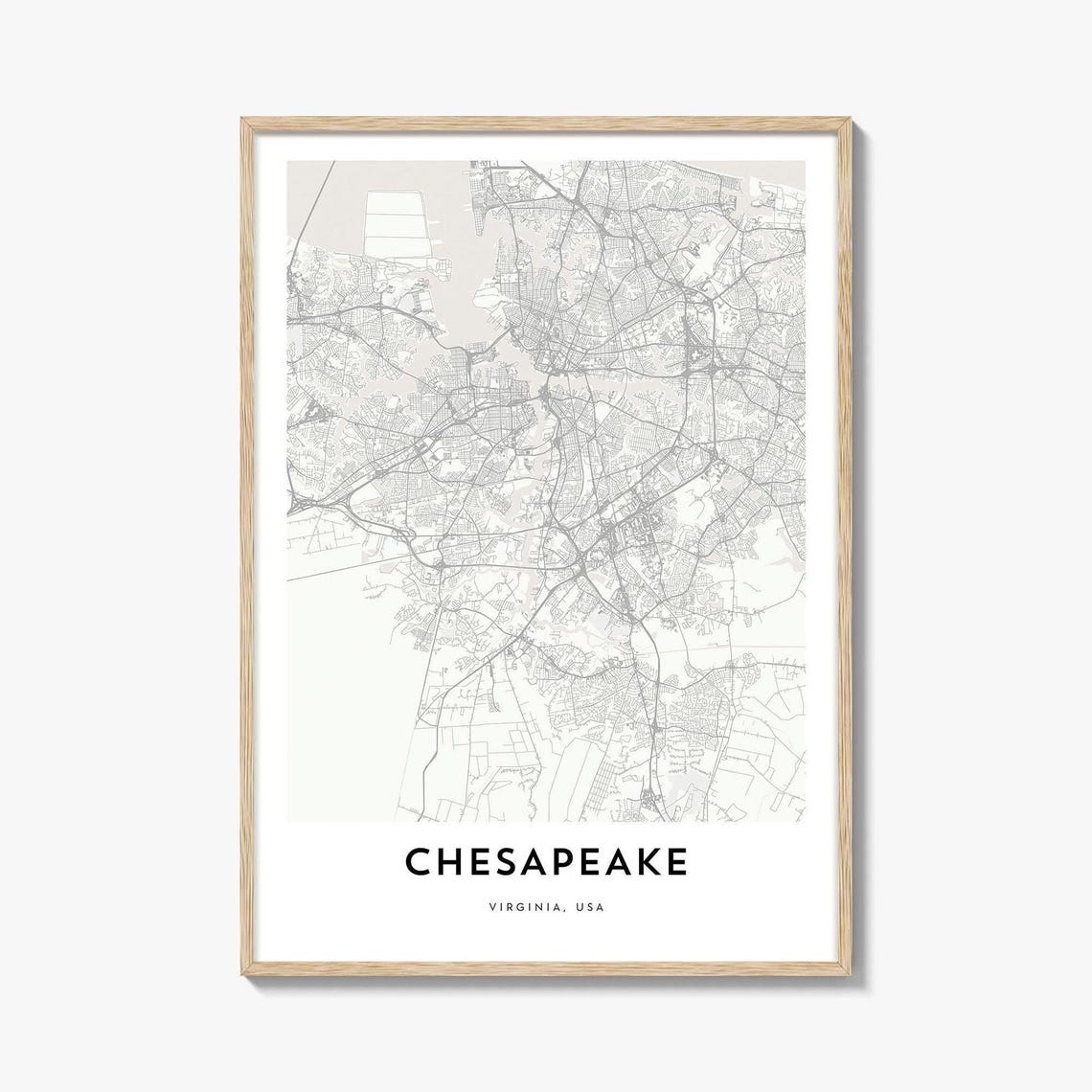Chesapeake Virginia Minimalist Street Map Line Art Modern Wall Art