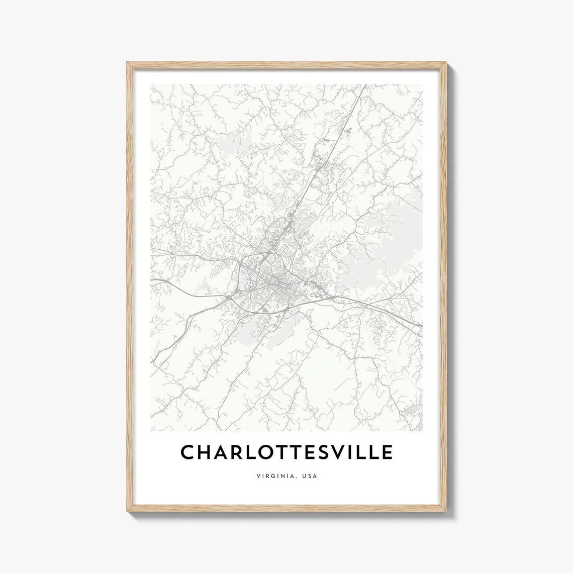 Minimalist Charlottesville Virginia USA City Street Map Poster
