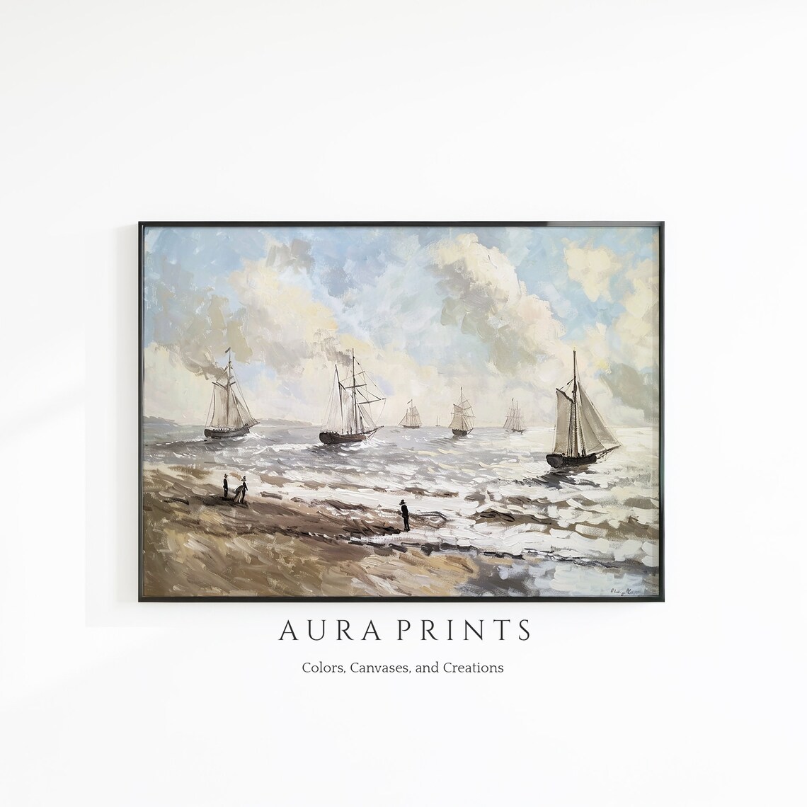 Impressionist Sailing Boats Beach Seascape Oil Painting Art Poster