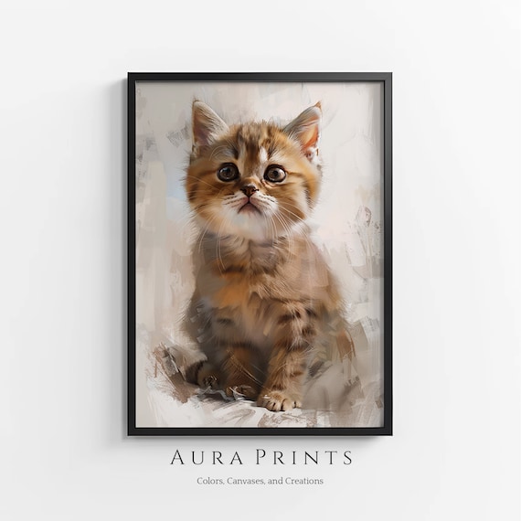 Adorable Kitten Watercolor Painting Cute Nursery Animal Art Poster
