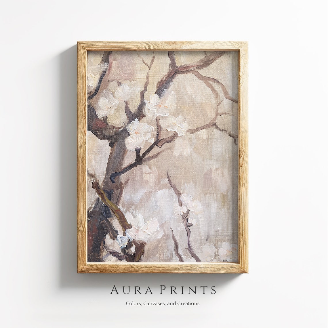 White Blossom Branches Soft Neutral Oil Painting Floral Art Poster