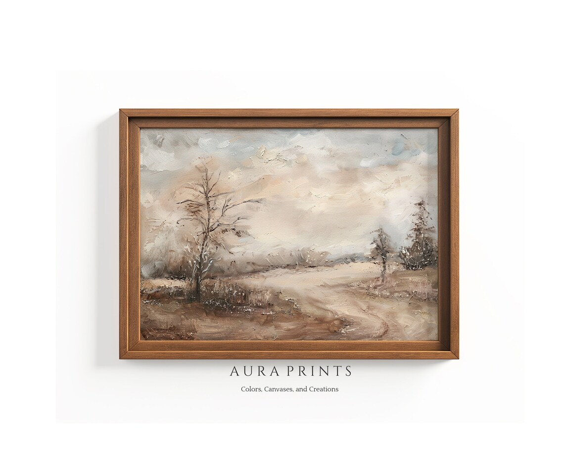 Peaceful Rustic Country Road Neutral Vintage Farmhouse Oil Poster