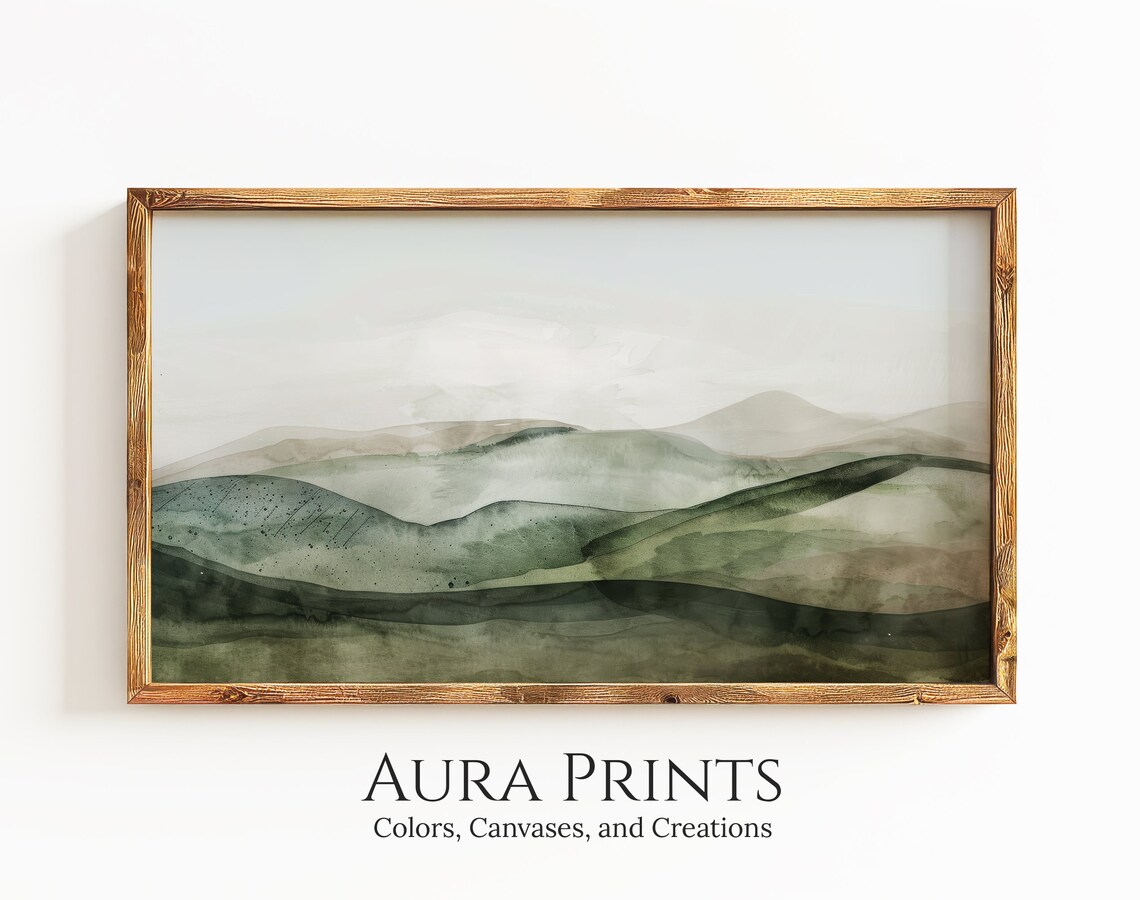 Sage Green Rolling Hills Watercolor Landscape Serene Art Poster