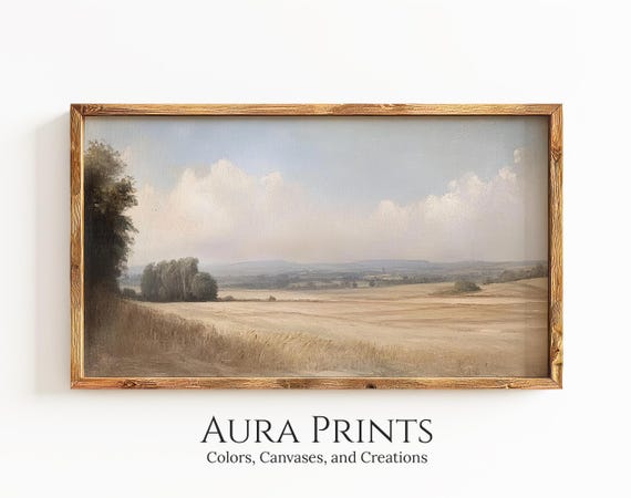 Sunset Frame Tv Art Vintage Wheat Field Country Landscape Oil Painting Instant Last Minute Decor 1323