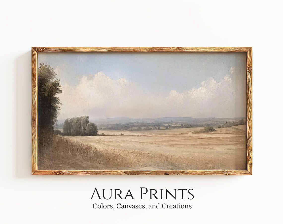Hazy Wheat Field Soft Neutral Tones Calm Countryside Painting Poster
