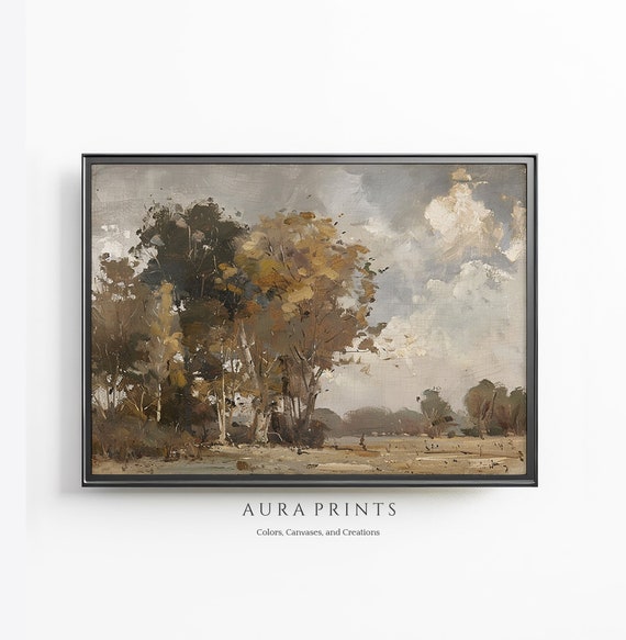 Autumn Countryside Scene Rustic Nature Painting Vintage Cottage Wall Art Gift 1021
