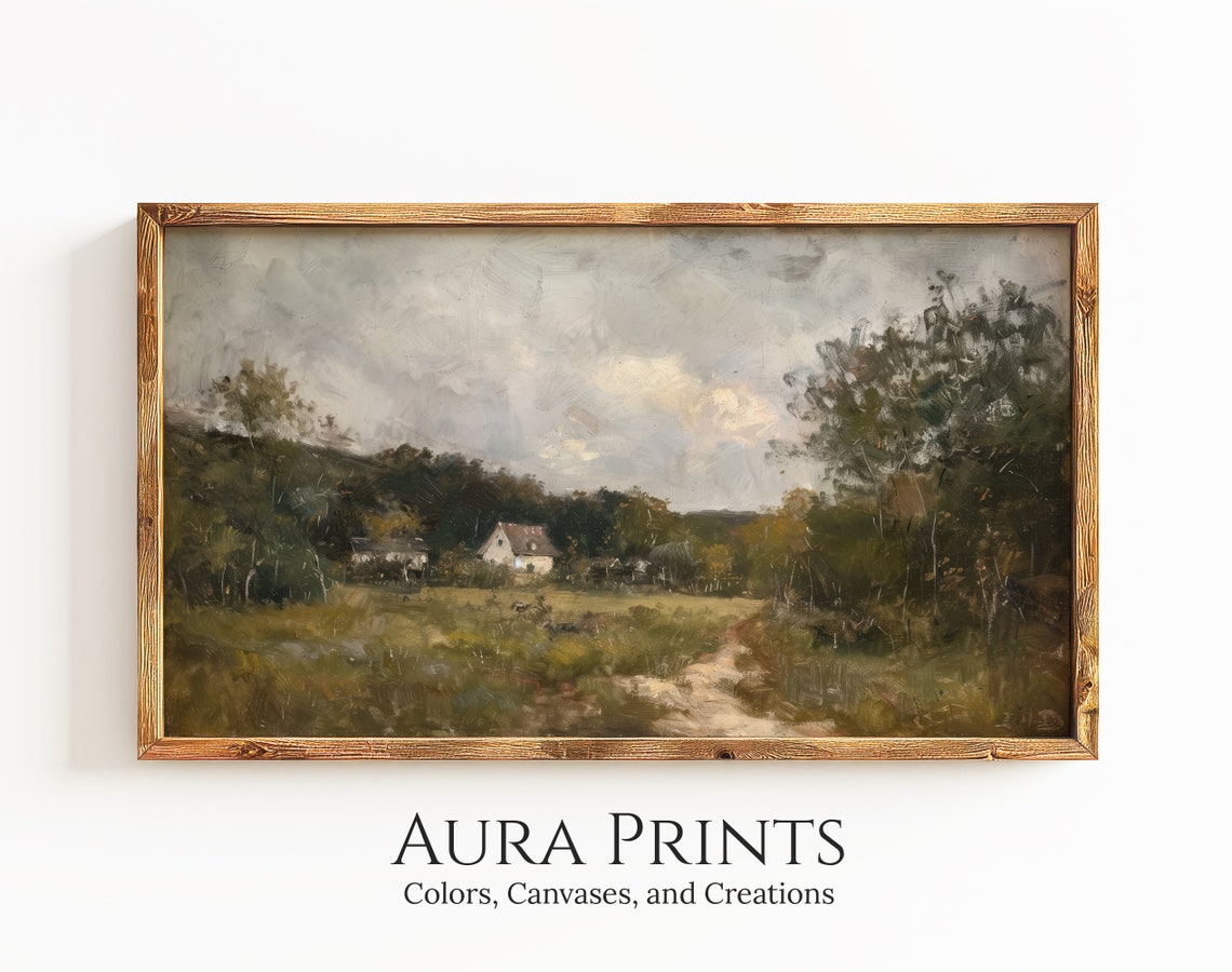 Rolling Pastures Farm Landscape Vintage Oil Painting Rustic Print Art