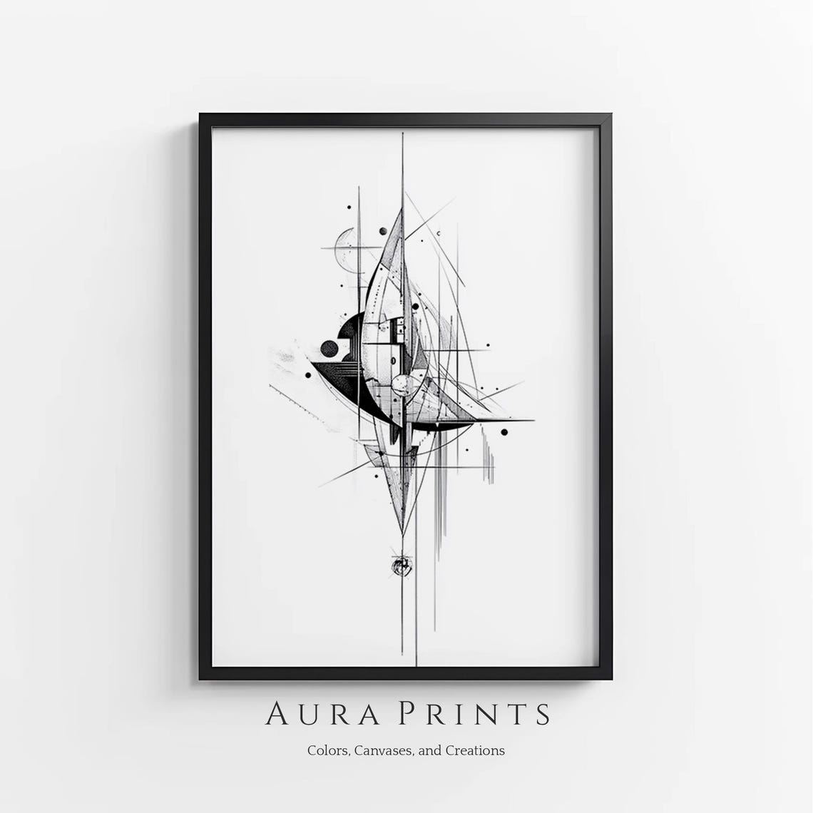 Abstract Geometric Sailboat Ink Line Art Modern Nautical Poster