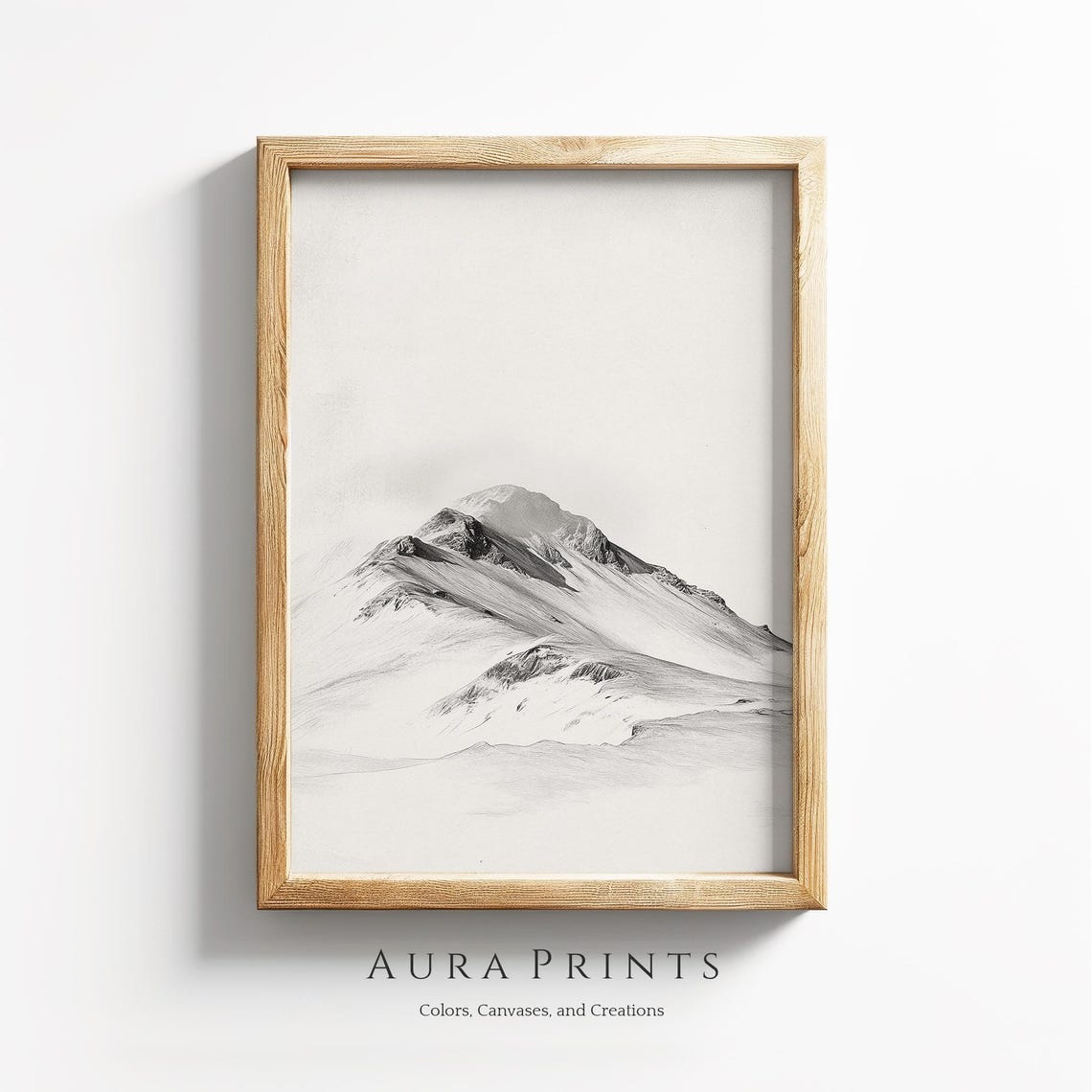 Minimalist Snowy Mountain Peak Pencil Sketch Serene Winter Poster