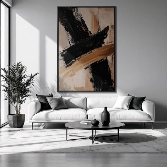 Stylish Fine Art Framed Print Black And Brown Splatter Style Luxury Art Minimalist Painting Print Abstract Decor Ready To Hang
