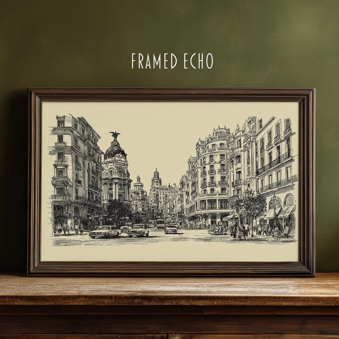 Madrid Street Scene Vintage Sketch Spain Cityscape Art Print
